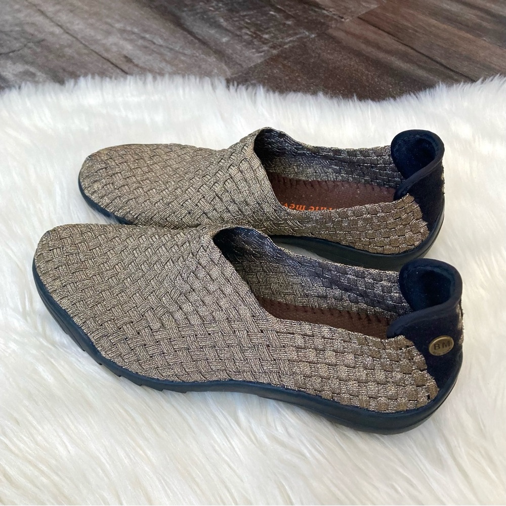 Bernie Mev Woven Slip-On Ballet Flat Shoes Woven Metallic Gold Size 7.5 US